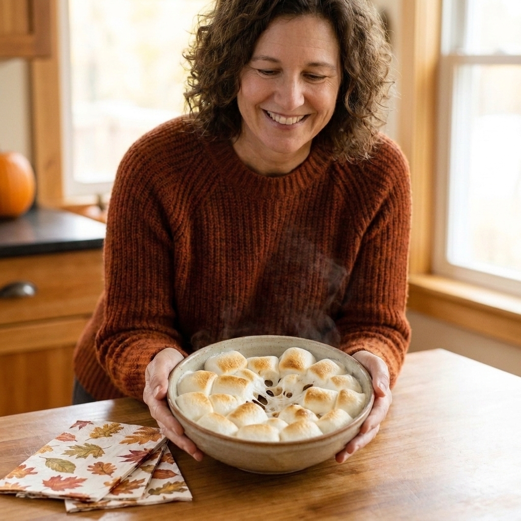 A bowl of puffed marshmallows just warmed in the microwave on a kitchen counter